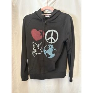 CHILL by Freeze Hoodie‎ Women's L Black Graphic Pullover Y2K Streetwear Cozy